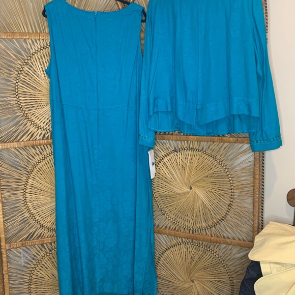 NWT $79 * KSL WOMENS PLUS SIZE TURQUOISE 2 PIECE DRESS AND JACKET * SIZE 22 - Picture 3 of 9
